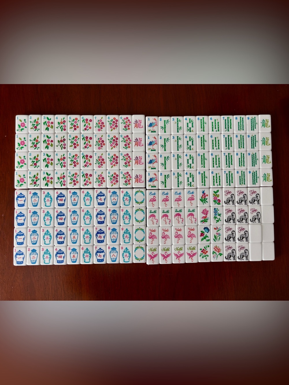 Beautiful Tropical American Mahjong Tile Set w/ Hot Pink Backs & Leopard Joker
